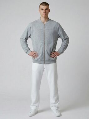 Men's Gray Zip Bomber Jacket with Gold Zipper